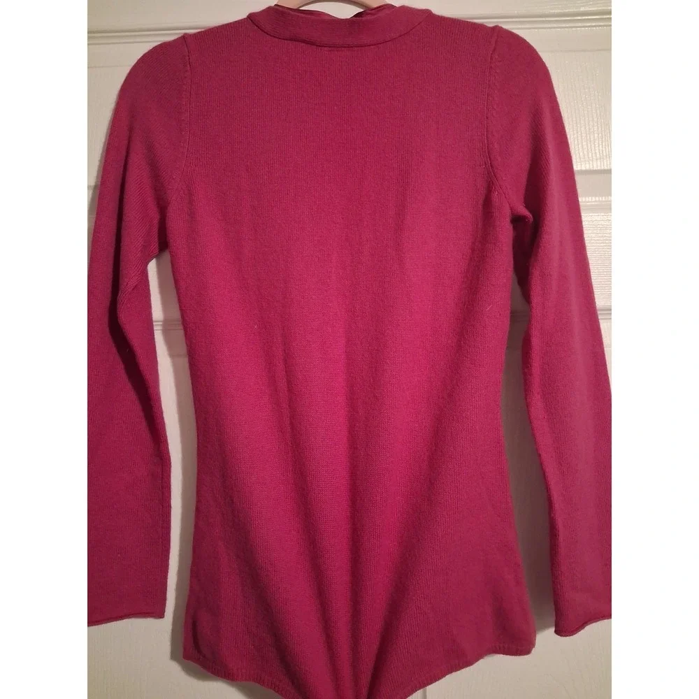 Ann Taylor Merino Wool Angora Sweater Small Magenta Deep V Neck Satin Trim